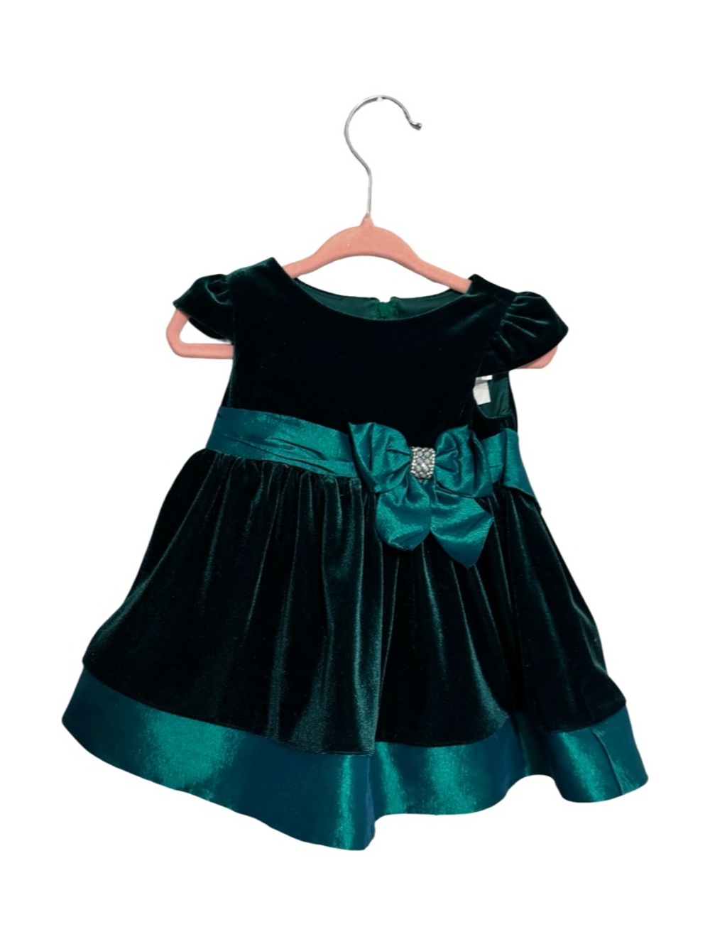Rare Editions Dark Teal Velvet Holiday Dress Girls Size 3-6M Formal Christmas